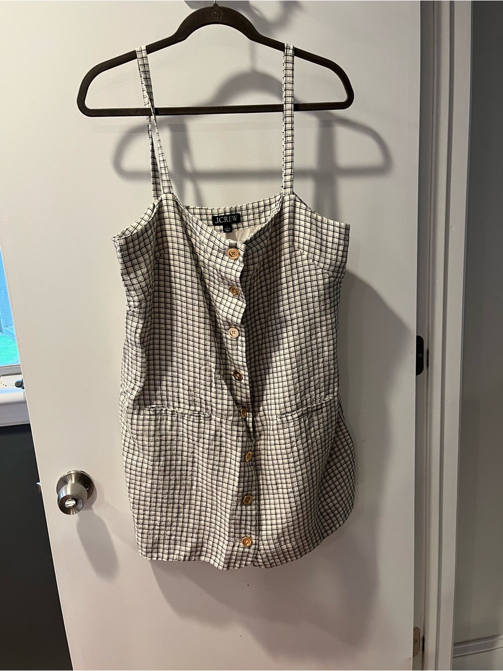 J. Crew Beige and Black Checked Button-Front Linen-Blend Cami